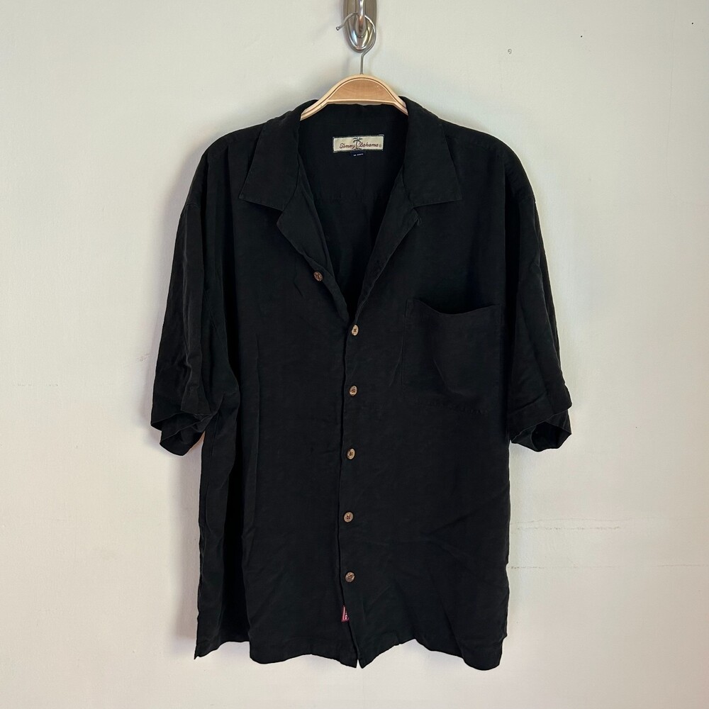 Tommy Bahama Men's 100% Silk Short Sleeve Button-down Shirt Large Palm Tree